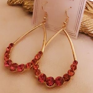 5/15 Gold Teardrop Mauve Pink Crystal Earrings new